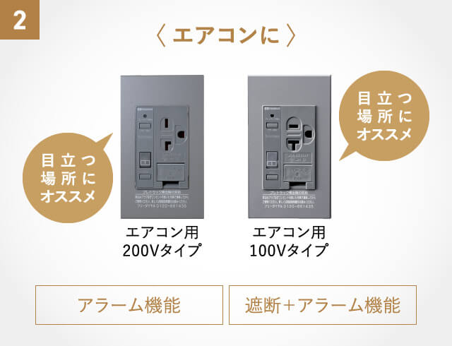 2〈エアコンに〉エアコン用200Vタイプ（目立つ場所にオススメ）、エアコン用100Vタイプ（目立つ場所にオススメ）【アラーム機能、遮断+アラーム機能】