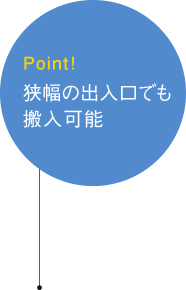 POINT! 狭幅の出入口でも搬入可能